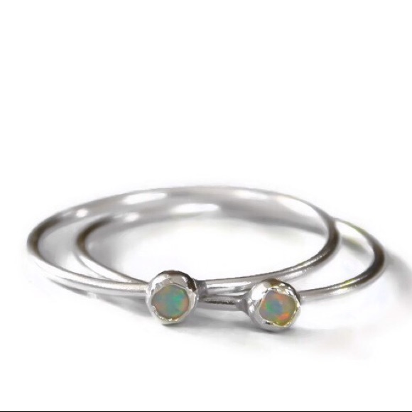 Set of 2 925 sterling silver fire opal stackers - Picture 6 of 8